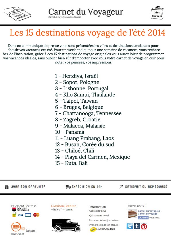 communique presse 15 destinations voyage ete 2014